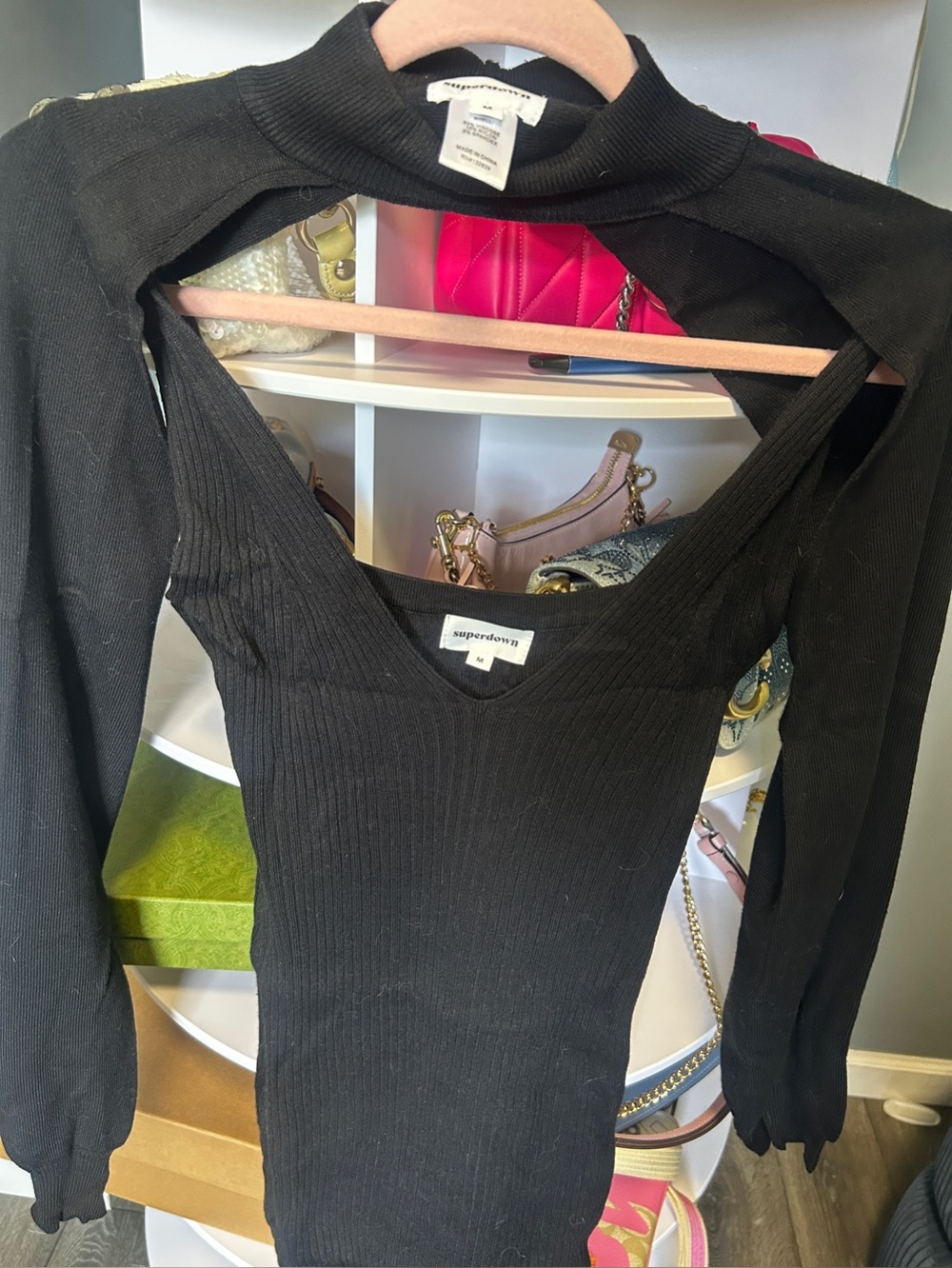 SUPERDOWN Size M 2 piece set Ribbed Top & V neck dress